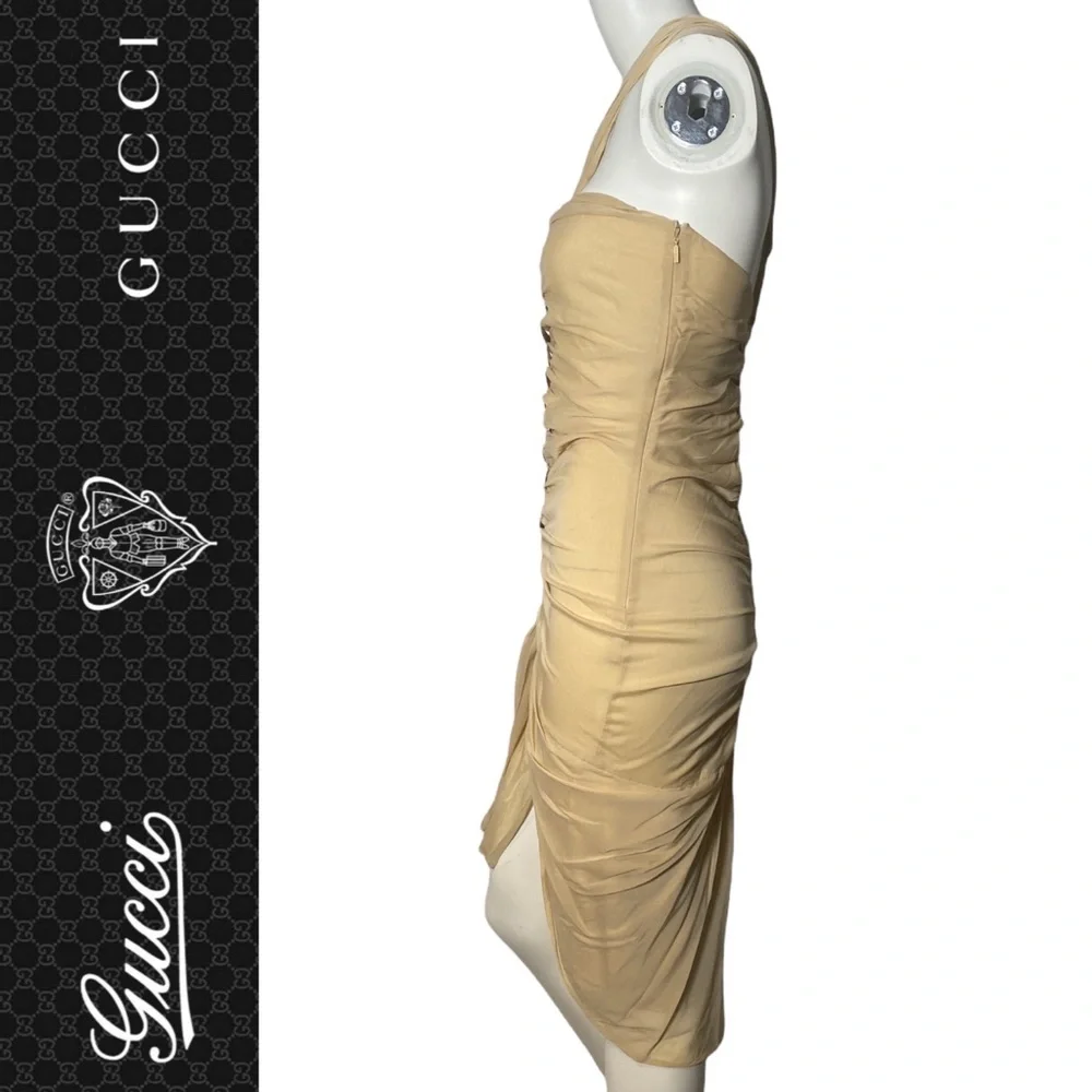 ✨HP✨AUTH GUCCI NUDE Tom Ford Twist Skin Silks Gold Blades Sexy Runway Dress 40 - Picture 3 of 17